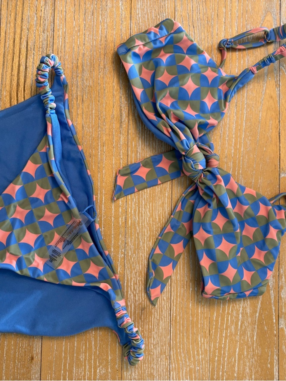 Raisins Blue Olive and Coral Geometric Bikini Set